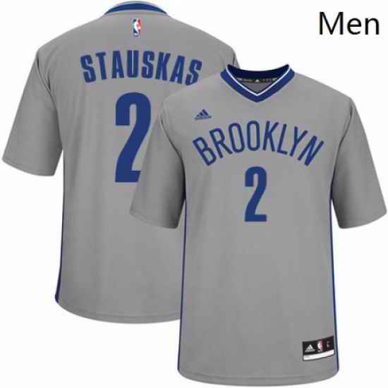 Mens Adidas Brooklyn Nets 2 Nik Stauskas Authentic Gray Alternate NBA Jersey